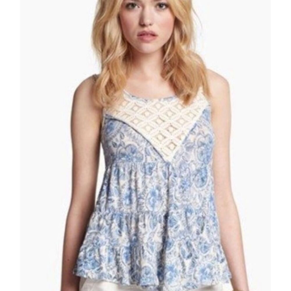 Free People Blue and Cream Tank Top